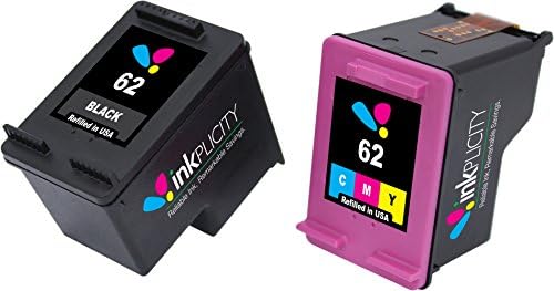 Inkplicity Refilled Ink Cartridge Replacement for HP 62 (Black, Tri-Color, 2-Pack)