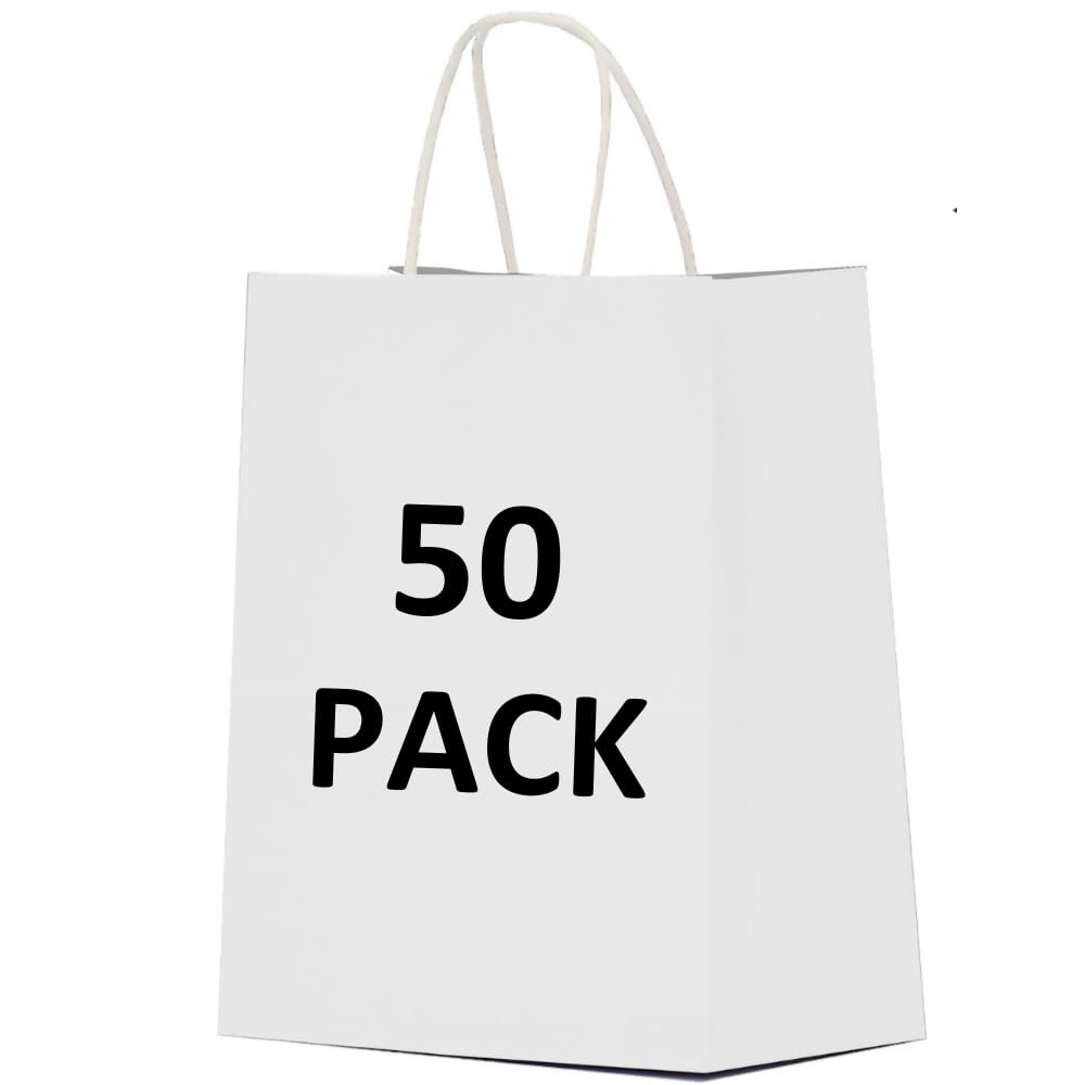 Photo 1 of **********USED AND DIRTY*********
Qutuus 10x5x13 White Paper Bags 50 Pcs Gift Bags with Handles Bulk Large Paper Bags for Shopping, Retail, Merchandise, Paper Sack, White Kraft Bags