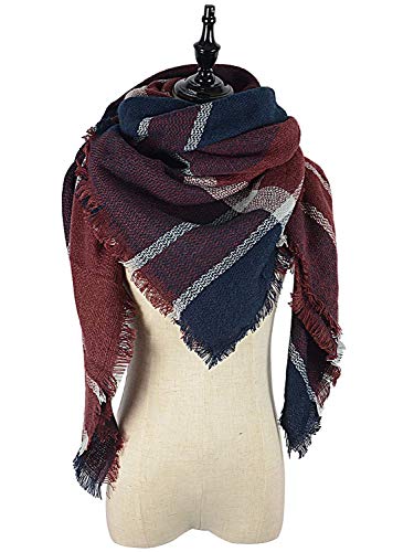 Century Star Stylish Plaid Scarf Soft Oversized Scarves Warm Cozy Blanket Winter Shawl Navy Red One Size