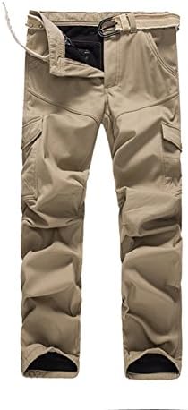 Donzev Men's Warm Fleece Lined Multi-Pockets Cargo Pants Trousers Khaki Large