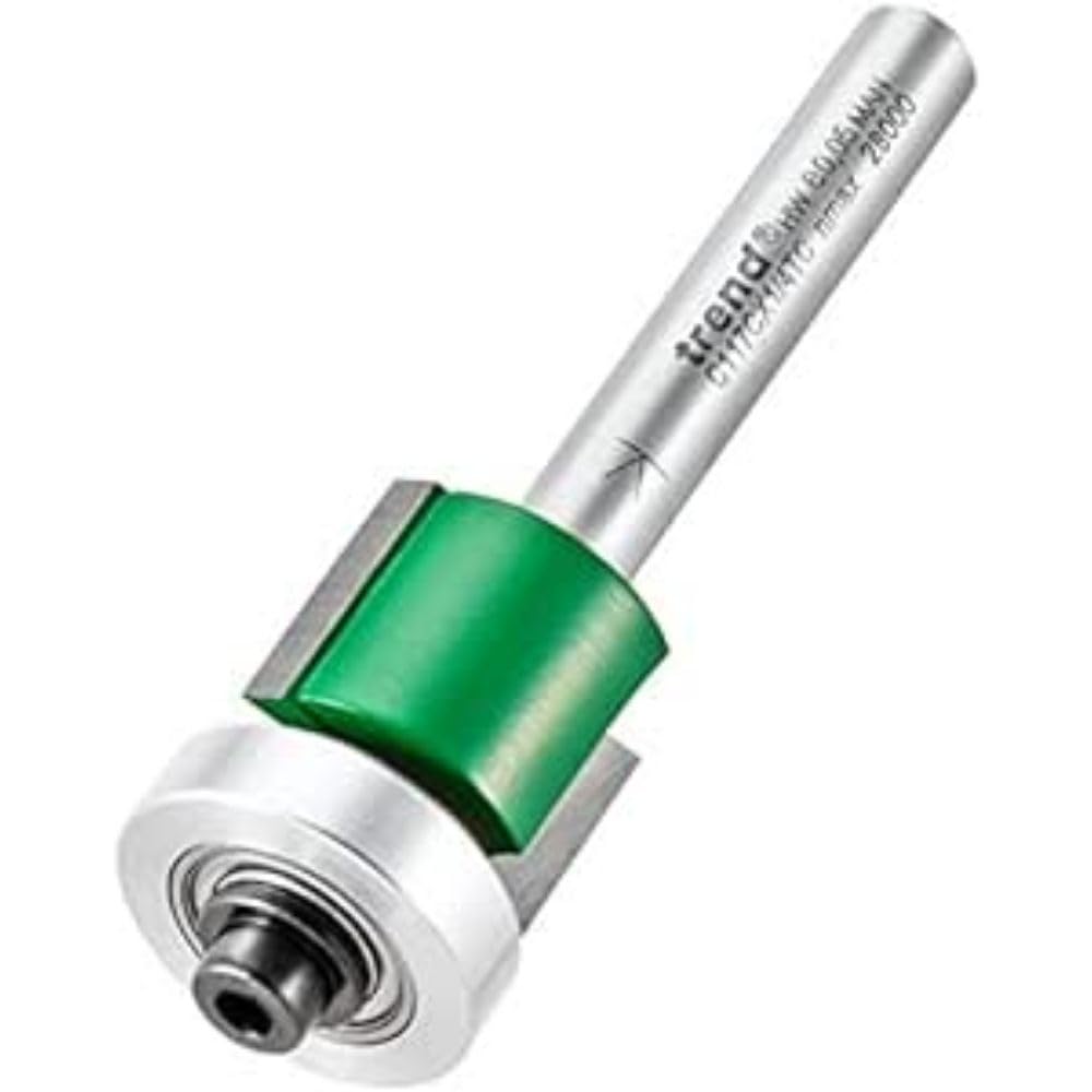 Trend CraftPro Guided Trimmer Router Cutter, 1/4 Inch Shank, 18.2mm Cut Diameter & 14mm Cut Length, Tungsten Carbide Tipped, C117CX1/4TC