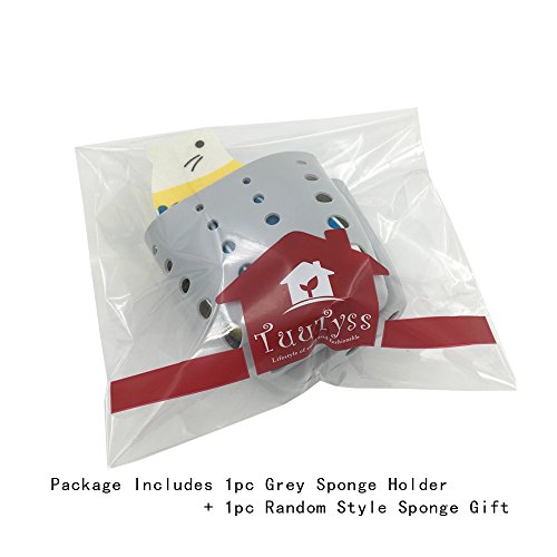TuuTyss Kitchen Sink Plastic Draining Saddle Sponge Holder,Sponge and Scouring Pad Caddy-Grey