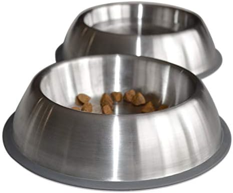 PetFusion Premium Brushed Anti-tip Dog & Cat Bowls (Set of 2 Bowls). Food Grade Stainless Steel. Bonded Silicone Ring for Traction.