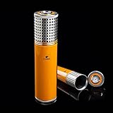 NEW COHIBA Yellow Aluminium Alloy Cigar Jar Tube Humidor W/ Humidifier Hygrometer (Yellow)
