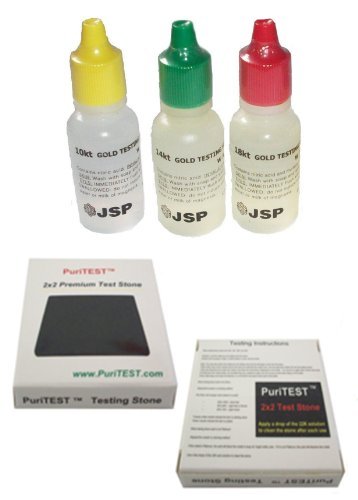 PuriTEST 10k/14k/18k Gold Test Acid Solutions Tester Kit Detect Metals Scrap Jewelry + PRO 2x2 ...