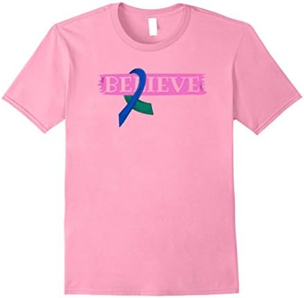 Mens Thyroid Cancer Awareness Shirt Believe Teal Blue Pink Ribbon 3XL Pink