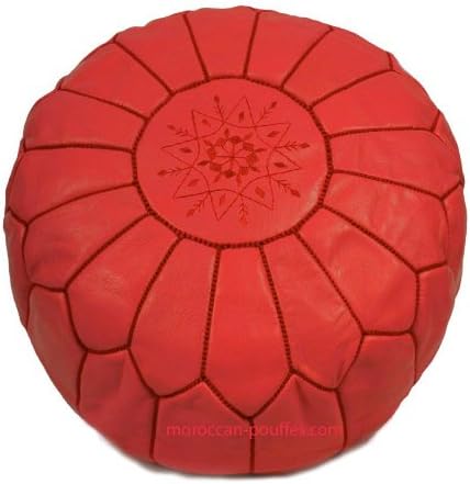 3 moroccan poufs leather luxury ottomans footstools cover red