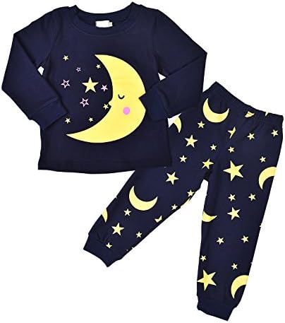 xiyan Moon &amp; Stars Girls Pajamas Cotton Sleepwear Clothes Pjs Set for Toddler Kid foe Size 3Y-5Y (Navy, 5)