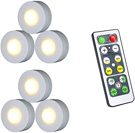 LED Under Cabinet Lighting, Dimmable Closet Light, Wireless LED Puck Lights with Remote Control, Battery Powered Under Counter Lights for Kitchen Natural White 6 Pack(Warm Light) [Energy Class A]