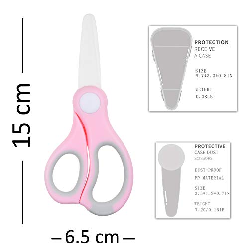 Kare & Kind Ceramic Baby Food Scissors - Pink - With Dust Cover and Storage Case - Cut Baby Food Easily - Food Safe BPA Free Kitchen Tool - Ideal for Noodles, Meat, Chicken, Veggies and Fruits