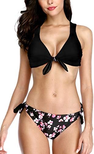 Vegatos Women Front Tie Bikini Swimsuit Two Piece Padded Swimwear Bathing Suits