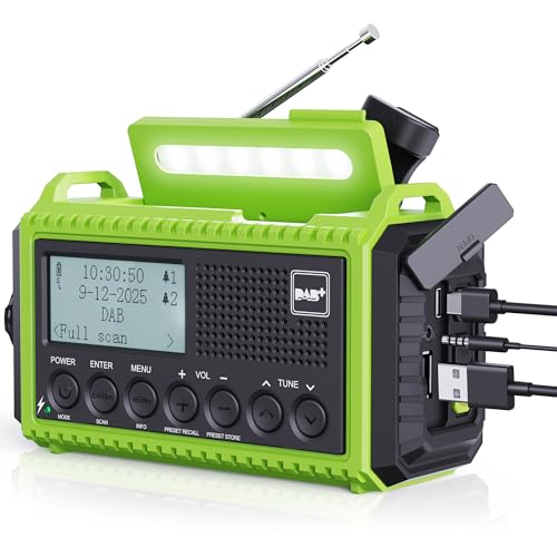 Kurbelradio DAB/DAB+, Notfallradio mit Akku 5000mAh Wiederaufladbare, UKW Radio, Akku Radio Notfall Ausrüstung mit LED Taschenlampe & Leseleuchte,SOS-