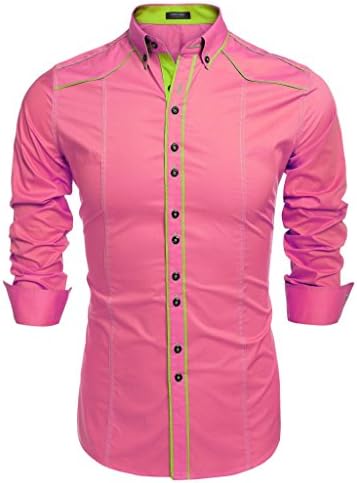 Gotchicon Men's Fashion Slim Fit Button Down Dress Shirt Long Sleeve Casual Shirt