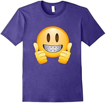 Mens Face Emoji | Braces Thumbs Up Smile Face Happy Emoji T-Shirt Large Purple