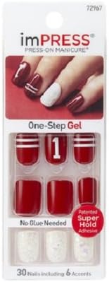 Kiss Products Impress Gel Nails with Glitter Accents, Goal, Dark Red Sporty