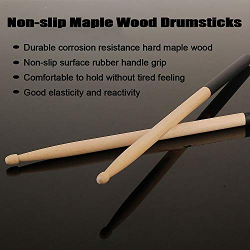 Drum sticks Set 2 Pair 5A Non-Slip Drum Sticks Classic Maple Wood, 1 Pair red 1 Pair black with a Velvet Drawstring Bag