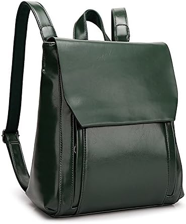 Women Leather Backpack for Girls Schoolbag Casual Daypack 5 colors (Dark Green)