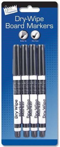 OnlineDiscountStore Black Coloured 4 X Dry Wipe White Board Marker Pens Black Whiteboard Bullet Tip