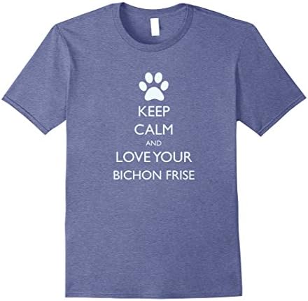 Mens Keep Calm and Love Your Bichon Frise T-Shirt Large Heather Blue