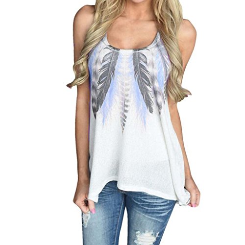 kaifongfu Women T-Shirt, Feather Sleeveless Shirts Blouse Casual Tank Tops T-Shirt (XL, Purple)