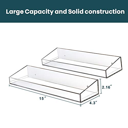 YestBuy Acrylic Floating Wall Display Shelves，3 Pack Clear Bathroom Shelves, Wall Mounted Non