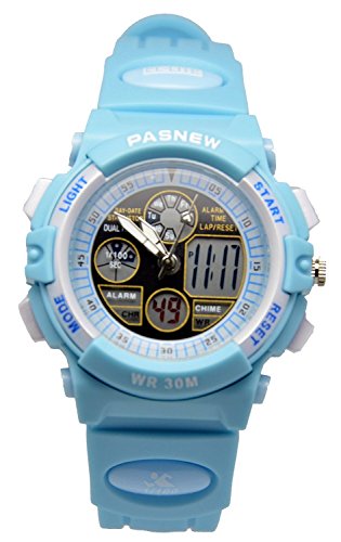 Excelvan 30m Water-proof Digital-Analog Boys Girls Sport Watch with Alarm, Chronograph, Day-Date Childrens Kids' Sport Watch (Light Blue)
