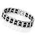 INBLUE Men's Stainless Steel Rubber Bracelet Link Wrist Silver Tone Black Rectangular