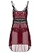 Sweetnight Women Plus Size L_5XL Lace Lingerie Set Semi Sheer Chemise Babydoll Dress with G-string (5XL, Wine Red)