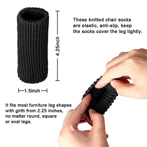32 PCS Black Wool Knit Furniture Socks Maveek Chair Leg Floor Protector Chair Socks Elastic Polyester Floor Furniture Feet Covers Pads Knitting Socks Fit Furniture Leg Girth 1-1/2 to 2-1/4 Inches