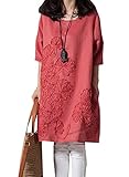 Azbro Women's Casual Demure Loose Solid Linen Dress