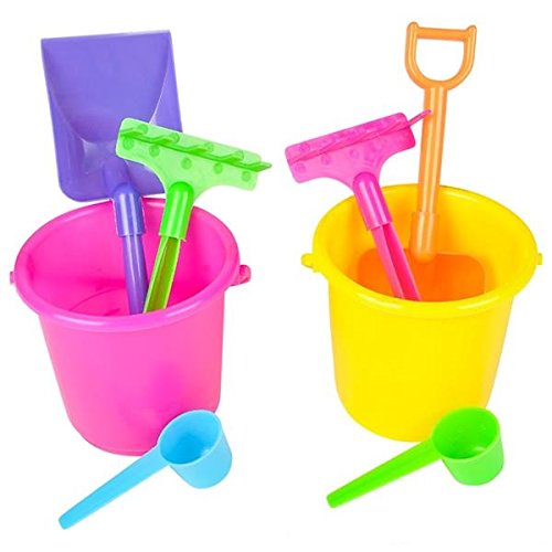 1 Dozen Mini Beach Sand Pail Playsets- Beach Toys 12 Buckets, Shovels, Rakes, and Scoops - Bulk Party Pack for Pool or Beach Party Favors By Neliblu