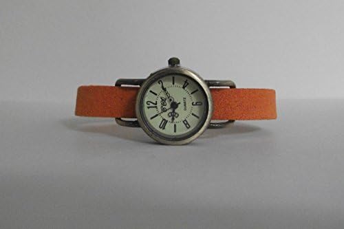 Women watch, casual watch, minimalist watch, simple watch, orange synthetic suede strap with round watch by JuSal08 Tailor made strap at no extra cost.