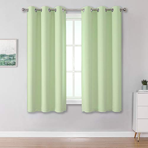 DUALIFE Light Green Short Kitchen Curtain Panels for Living Room 45 Inch Length Room Darkening Bedroom Curtains Grommet Top 38x45 Inch Set of 2 Panels