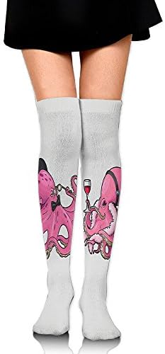 Hizhogqul Cartoon Illustration Of Octopuses In Fun Retro Costumes At Party Vintage Style Women's Fashion Over The Knee High Socks (60cm)