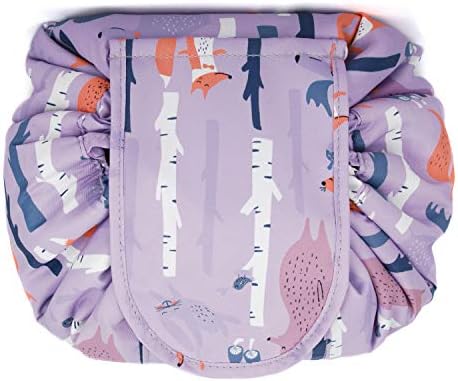 Quick Lazy Drawstring Makeup Bag Travel Cosmetic Pouch Toiletry Organizer Large for Women and Girls (Purple Fox)