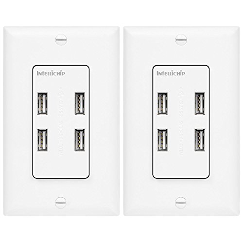 TOPGREENER 4-Port USB Outlet, 5V 5.8A, not Quick Charge compatible, for iPhone XS/MAX/XR/X/8/7/6s, iPad, LG, HTC and more, Compatible Samsung Galaxy S9/S8/S7/S6, Note9/8/7 and more, TU458A, 2 Pack