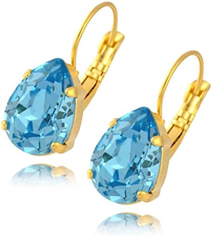 Nara Lightweight Crystal Teardrop Earrings, Gold Plated French Leverback Drop, Light Blue Pear