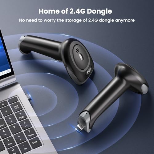 Eyoyo Wireless Barcode Scanner: 2.4G Wireless & USB Wired Connection, Ergonomic Handheld Barcode Scanner Reader for 2D/1D QR Codes, Automatic Fast and Accurate Scanning on Phone, Laptop, Tablet