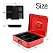 Safe Metal Cash Box with Money Tray & Combination Lock, Decaller Large Lock Storage Money Box with 5 Compartments Cash Tray, Red, 11 4/5