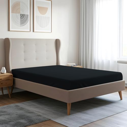 Pizuna Spannbettlaken 170x200 180x200cm Baumwolle Schwarz 400 Fadenzahl