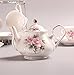 ufengke 9 Piece European Ceramic Tea Set, Bone China Tea Service Coffee Set with Metal Holder, for Wedding and Gift, Pink Camellia Painting