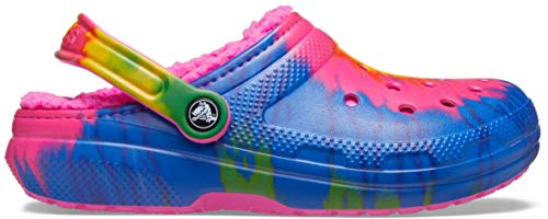 electric pink multi crocs lined