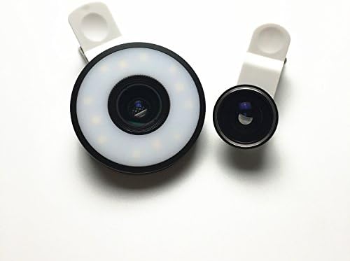 Universal Clip on Selfie Light, Multifunction Portable Selfie LED Fill Light Lens 185° Fish-eye Lens+0.65X Wide Angle Lens+10X Macro Lens for iPhone Smartphones