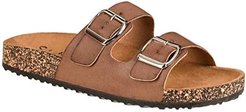 CLOVERLY Comfort Low Easy Slip On Sandal – Casual Cork Footbed Platform Sandal Flat – Trendy Open Toe Slide Sandal Shoes