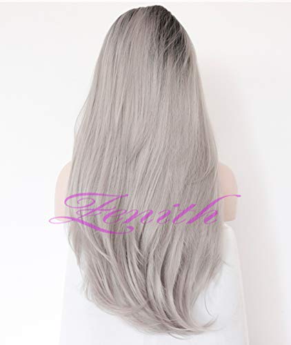 Zenith Grey Lace Front Wigs For Women Black Rooted Silver Grey