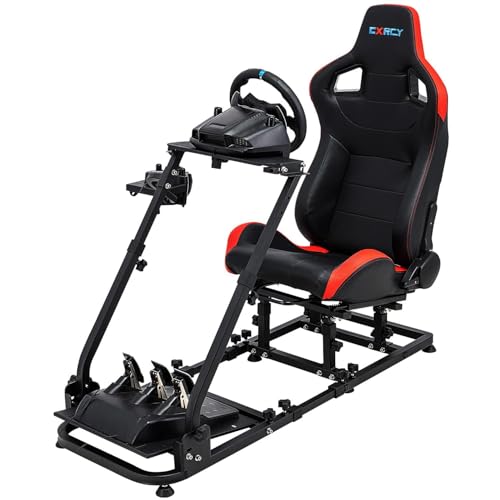 CXRCY Racing Sim Cockpit Stand with Comfortable Seat, Compatible for Logitech/Fanatec/Thrustmaster G29 G920 G923 G27 G25 T248X T248 T300RS T150 458 TX X box PS4 PS5 PC