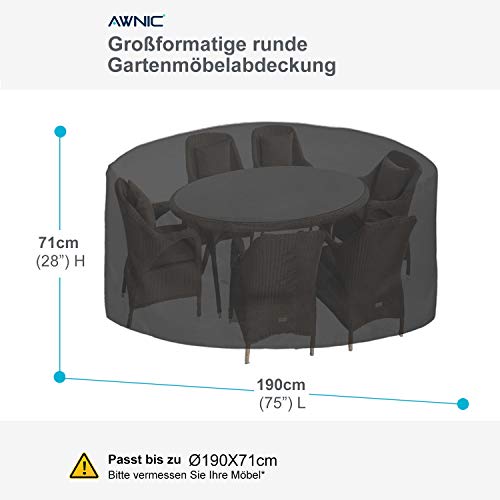 Awnic Rund Abdeckplane Gartenmöbel Winterfest Ø190X71cm, Schutzhülle Wasserdicht Rund 420D Oxford Gewebe, Anti-UV Reißfest Abdeckplane für Gartenmöbel Terrassenmöbel – Bild 3