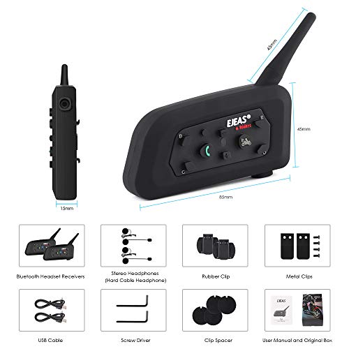 Helmet Bluetooth Intercom Kit Bluetooth Intercom Helmet Headset 1200m Motorcycle Headphone Waterproof for 6 Riders Waterproof 2 Pack - Thumbnail 6