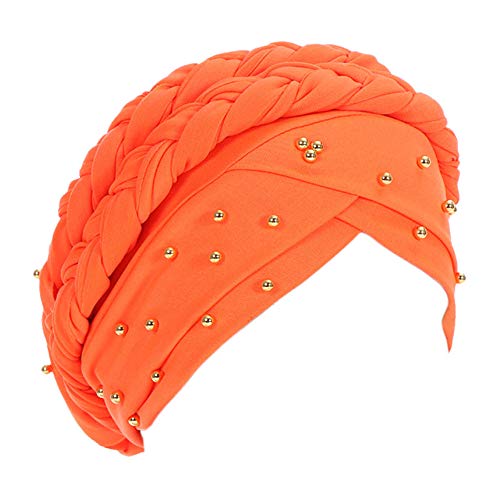 Cuekondy Double Braid Turban Cotton Chemo Cancer Cap Muslim Hat Stretch Hat Head Wrap Cap for Women
