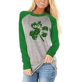 St. Patrick's Day Shirts for Women Long Sleeve Lucky Irish Shamrock Clover Graphic Tees Spring Casual Tops